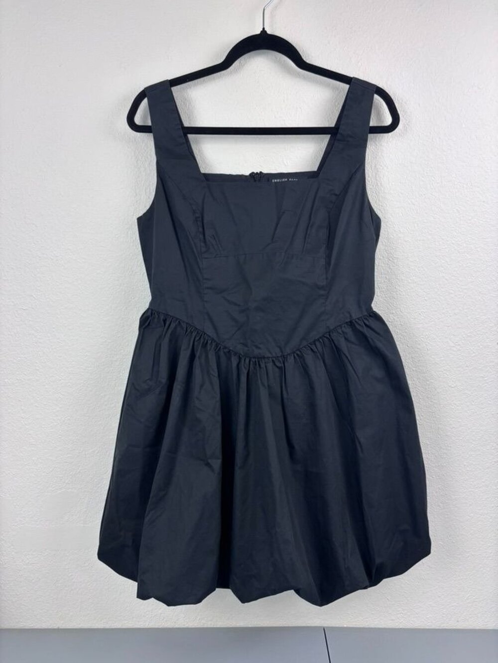 English‎ Factory large black square neck bubble mini dress sleeveless cocktail